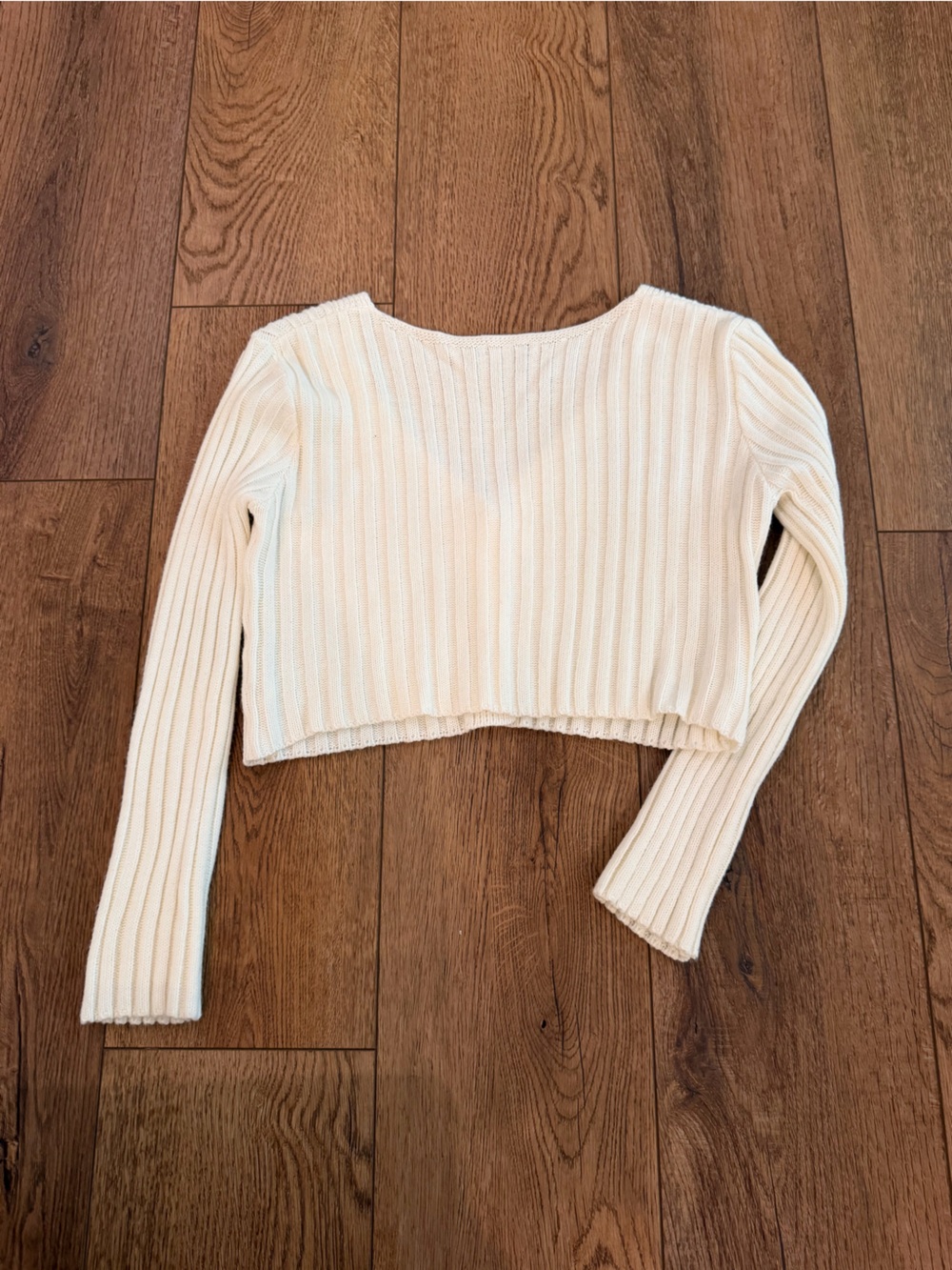 Nasty Gal Cream Ribbed Cropped Button-Front Cardigan - Picture 4 of 4